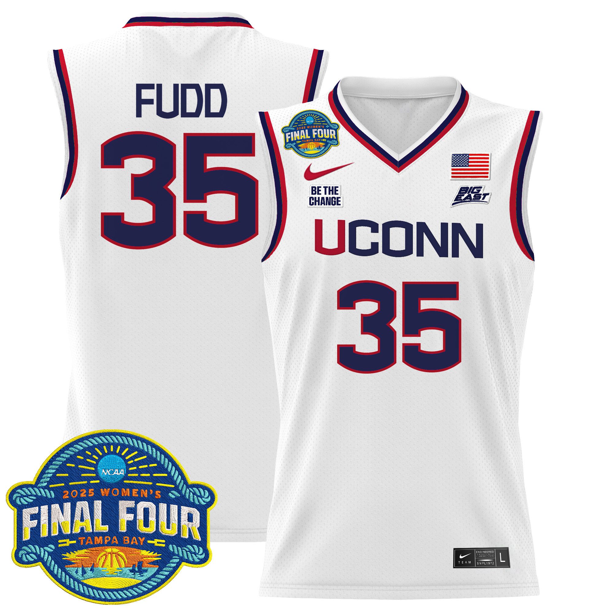 Men UConn Huskies 35 Fudd White Nike 2025 Big Eat Final Four Patch Lightweight Basketball NCAA Jersey